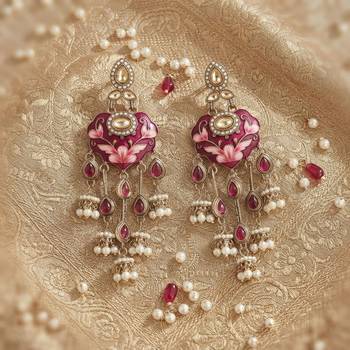 Rani color meenakari kundan earrings royal traditional handmade finish 2