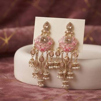 Light pink color meenakari kundan earrings graceful traditional appeal 1