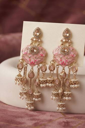 Light pink color meenakari kundan earrings graceful traditional appeal