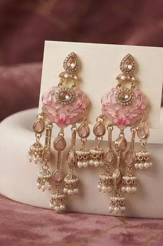 Light pink color meenakari kundan earrings graceful traditional appeal
