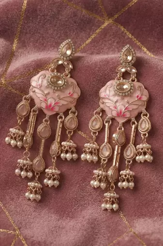 Light pink color meenakari kundan earrings graceful traditional appeal