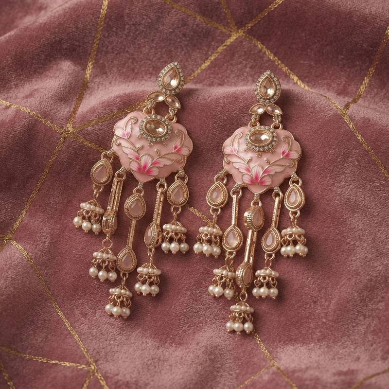 Light pink color meenakari kundan earrings graceful traditional appeal
