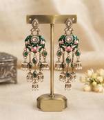 Green color meenakari kundan earrings premium festive designer appeal