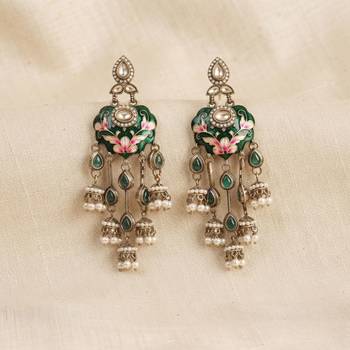 Green color meenakari kundan earrings premium festive designer appeal 2