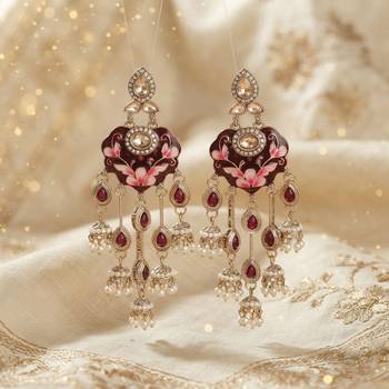Maroon color meenakari kundan earrings royal ethnic traditional style 2