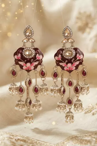 Maroon color meenakari kundan earrings royal ethnic traditional style
