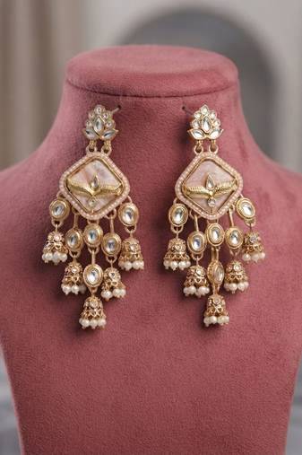 Light pink color kundan earrings elegant handmade traditional design