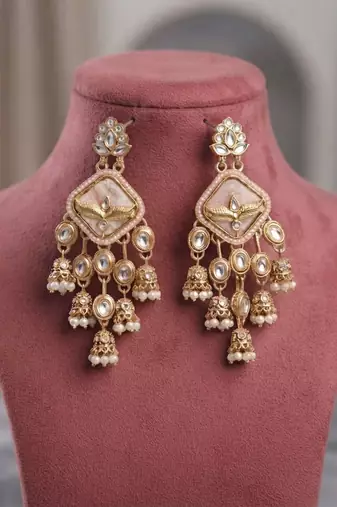 Light pink color kundan earrings elegant handmade traditional design