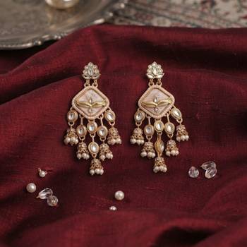 Light pink color kundan earrings elegant handmade traditional design 2