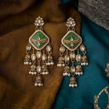 Green color kundan earrings beautiful festive designer appeal 1