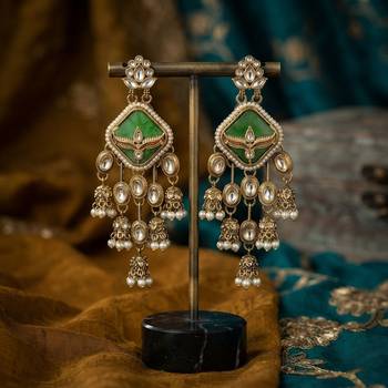 Green color kundan earrings beautiful festive designer appeal 2