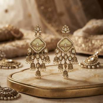 Yellow color kundan earrings royal traditional handmade style 1
