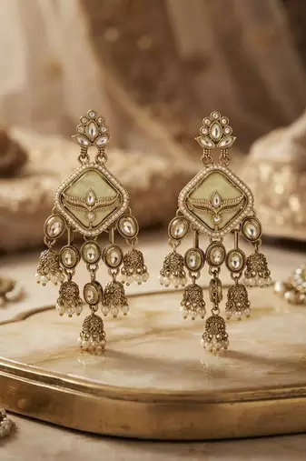 Yellow color kundan earrings royal traditional handmade style