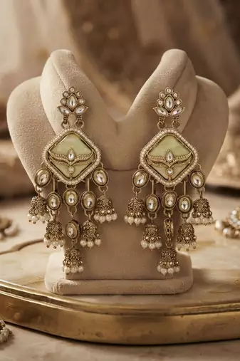 Yellow color kundan earrings royal traditional handmade style