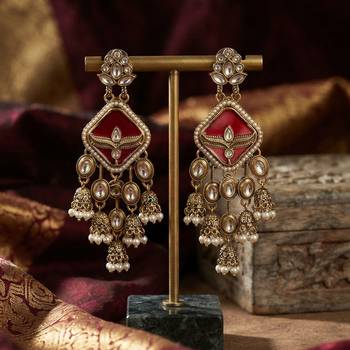 Red color kundan earrings stylish ethnic party wear appeal 1