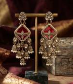Red color kundan earrings stylish ethnic party wear appeal