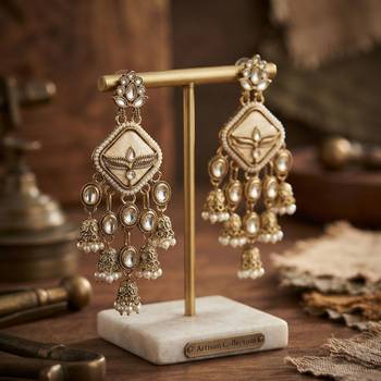 Peach color kundan earrings graceful handmade ethnic appeal 1