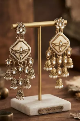 Peach color kundan earrings graceful handmade ethnic appeal