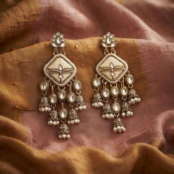 Peach color kundan earrings graceful handmade ethnic appeal 2
