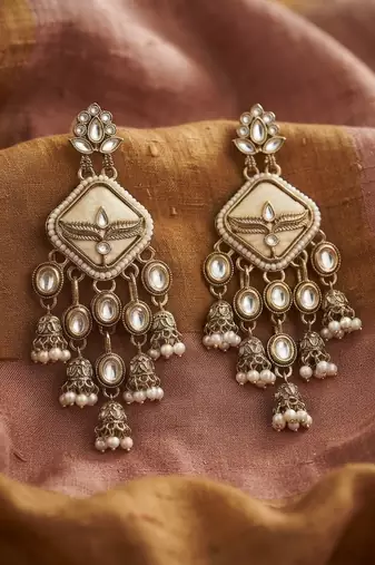 Peach color kundan earrings graceful handmade ethnic appeal