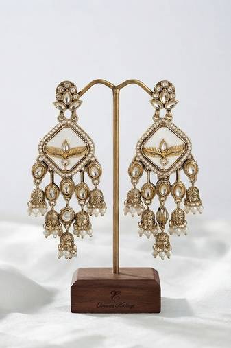 White color kundan earrings elegant festive traditional design