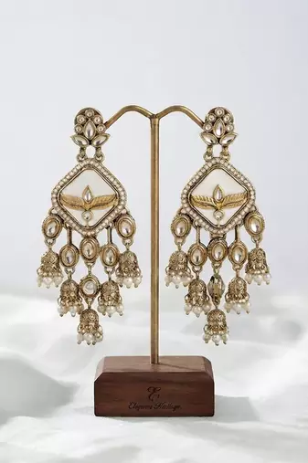 White color kundan earrings elegant festive traditional design