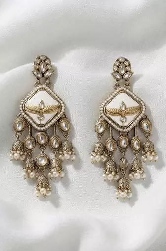 White color kundan earrings elegant festive traditional design