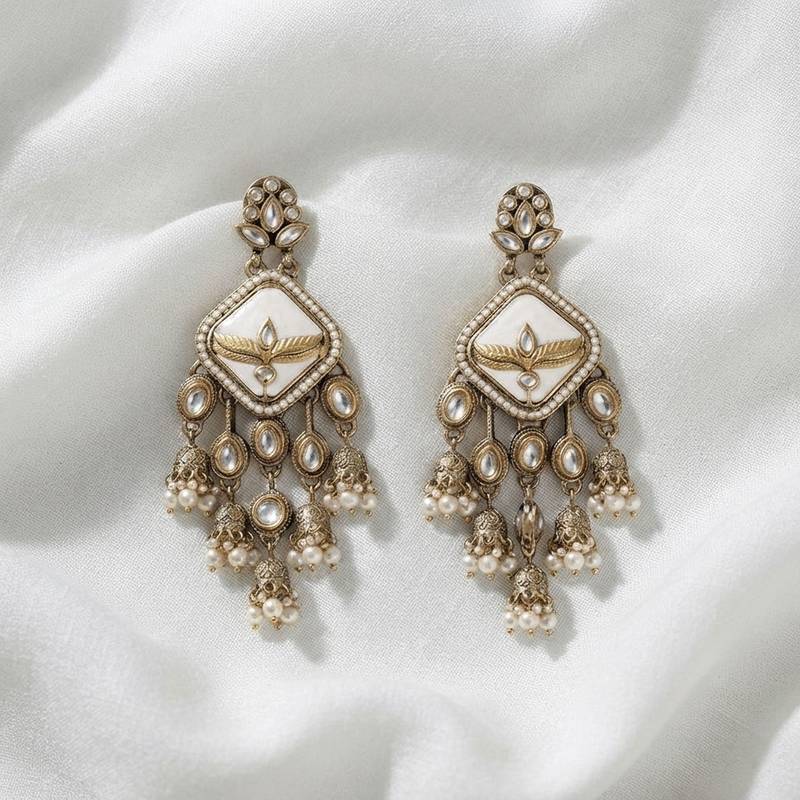 White color kundan earrings elegant festive traditional design