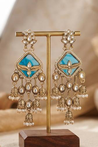 Blue color kundan earrings stylish designer ethnic appeal