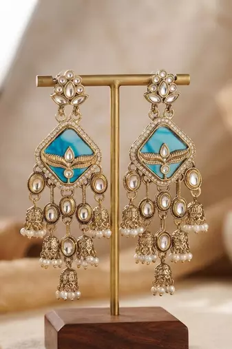 Blue color kundan earrings stylish designer ethnic appeal