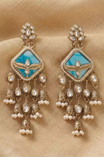 Blue color kundan earrings stylish designer ethnic appeal