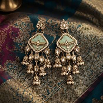 Paris green color kundan earrings premium festive designer appeal 1