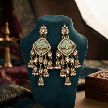 Paris green color kundan earrings premium festive designer appeal 2