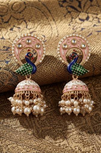 White color meenakari earrings elegant traditional handmade style