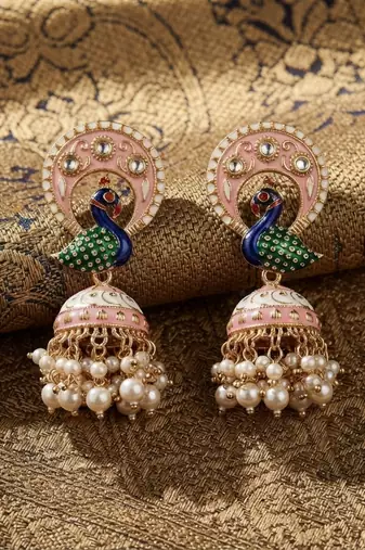 White color meenakari earrings elegant traditional handmade style