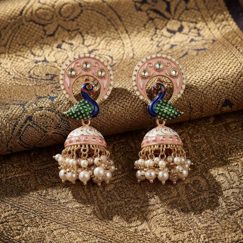 White color meenakari earrings elegant traditional handmade style