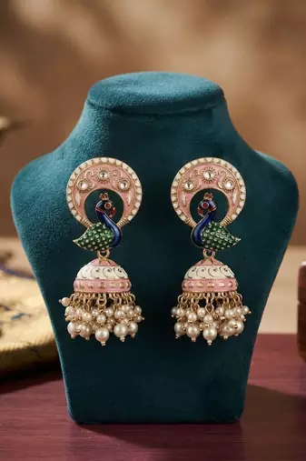 White color meenakari earrings elegant traditional handmade style