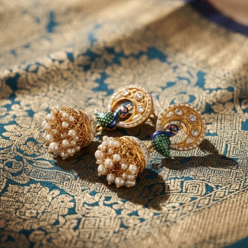 Yellow color meenakari earrings premium festive traditional style