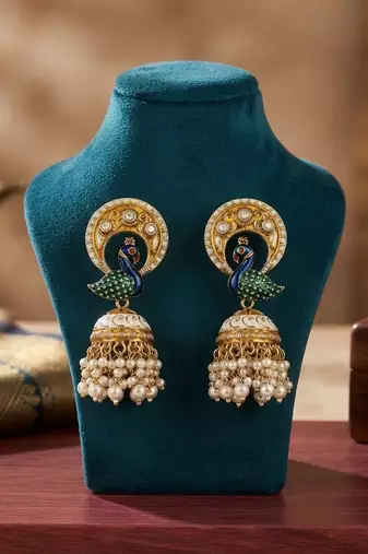 Yellow color meenakari earrings premium festive traditional style