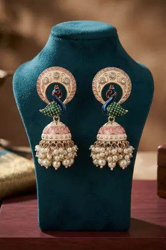 Light pink color meenakari earrings graceful traditional fashion style