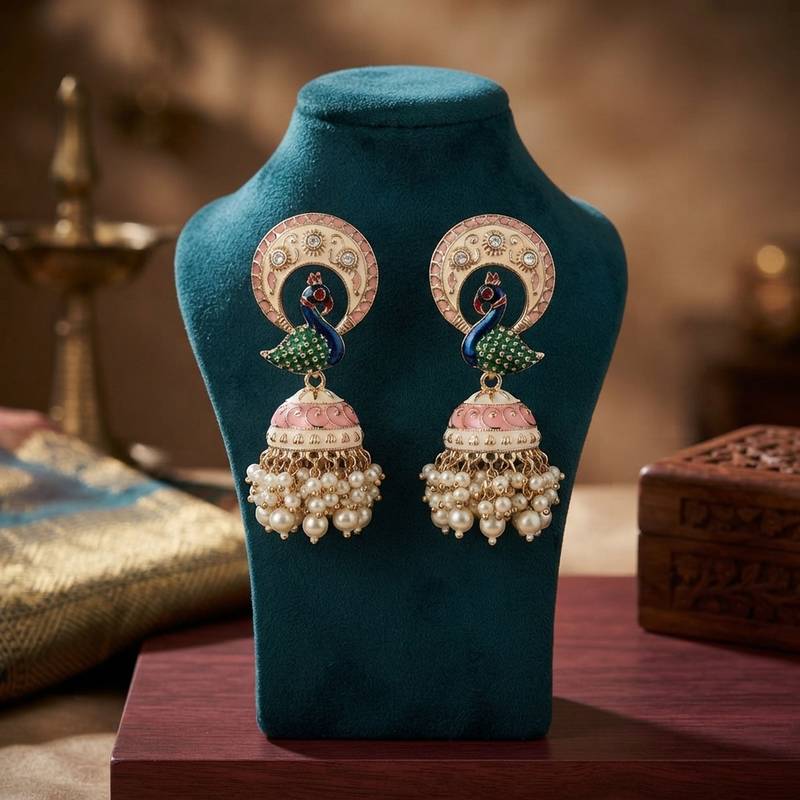 Light pink color meenakari earrings graceful traditional fashion style