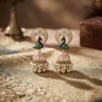 Light pink color meenakari earrings graceful traditional fashion style 2