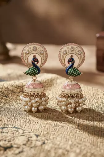 Light pink color meenakari earrings graceful traditional fashion style