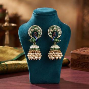Green color meenakari earrings beautiful handmade ethnic style 1