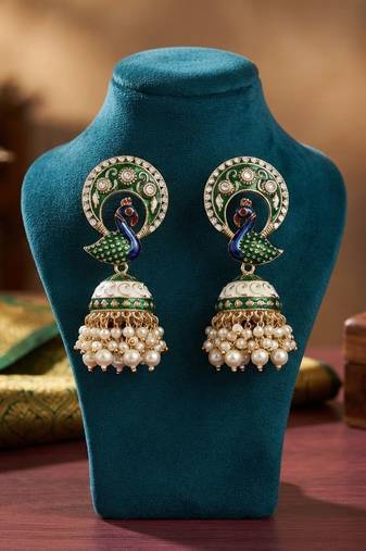 Green color meenakari earrings beautiful handmade ethnic style