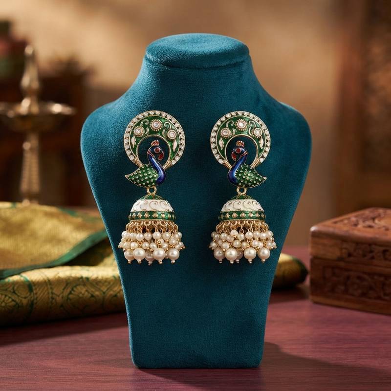 Green color meenakari earrings beautiful handmade ethnic style