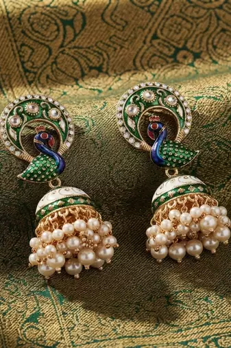 Green color meenakari earrings beautiful handmade ethnic style