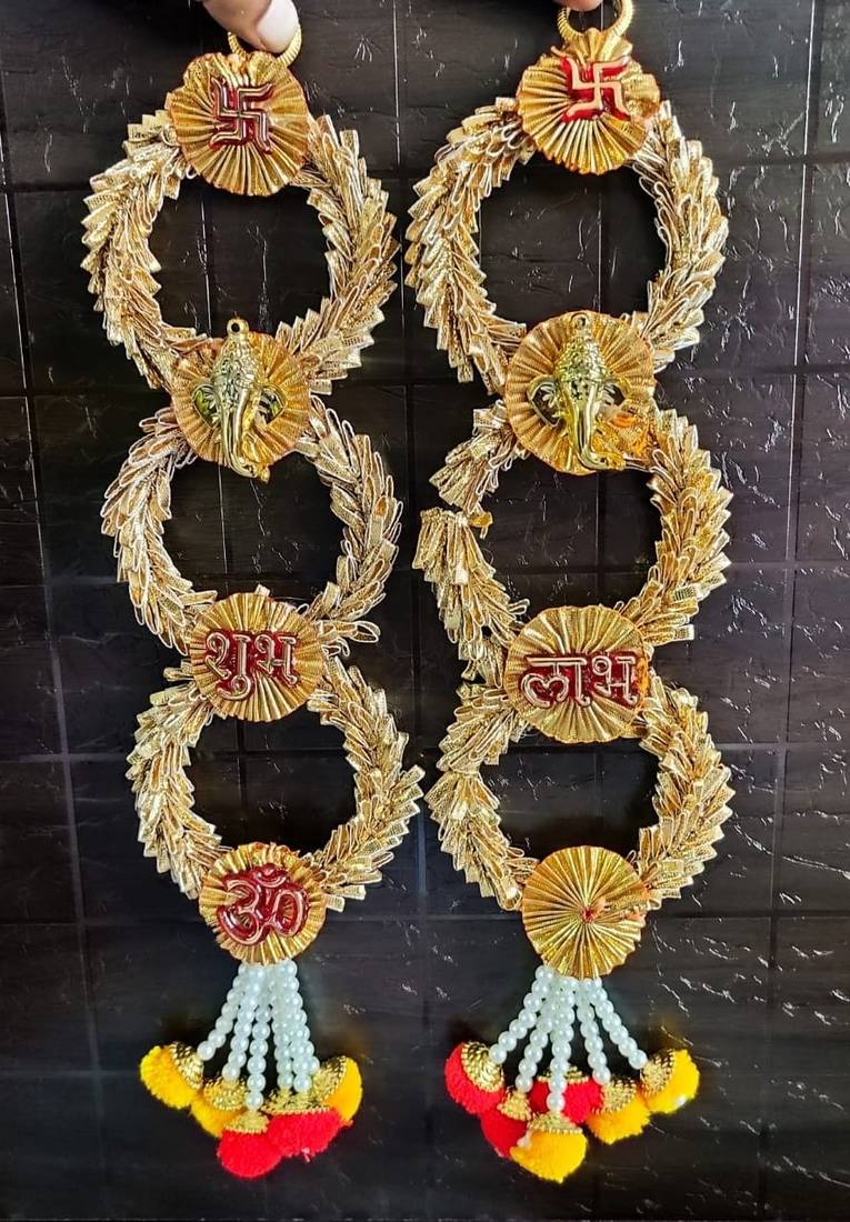 handmade wall decor gota chudi with pom pom guccha hanging for home decor (pack of 2)
