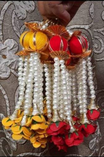 handmade wall decor lattu with gulab hanging for home decor (pack of 4)