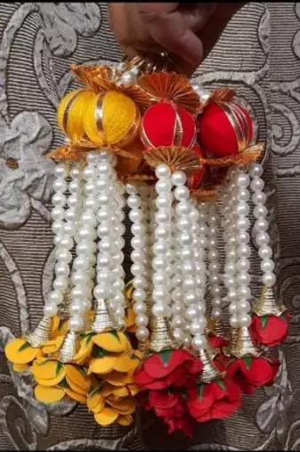 handmade wall decor lattu with gulab hanging for home decor (pack of 4)